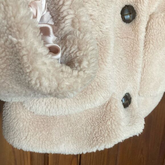 Philosophy light pink collared pockets faux fur teddy jacket Sz M wood buttons - Picture 5 of 10